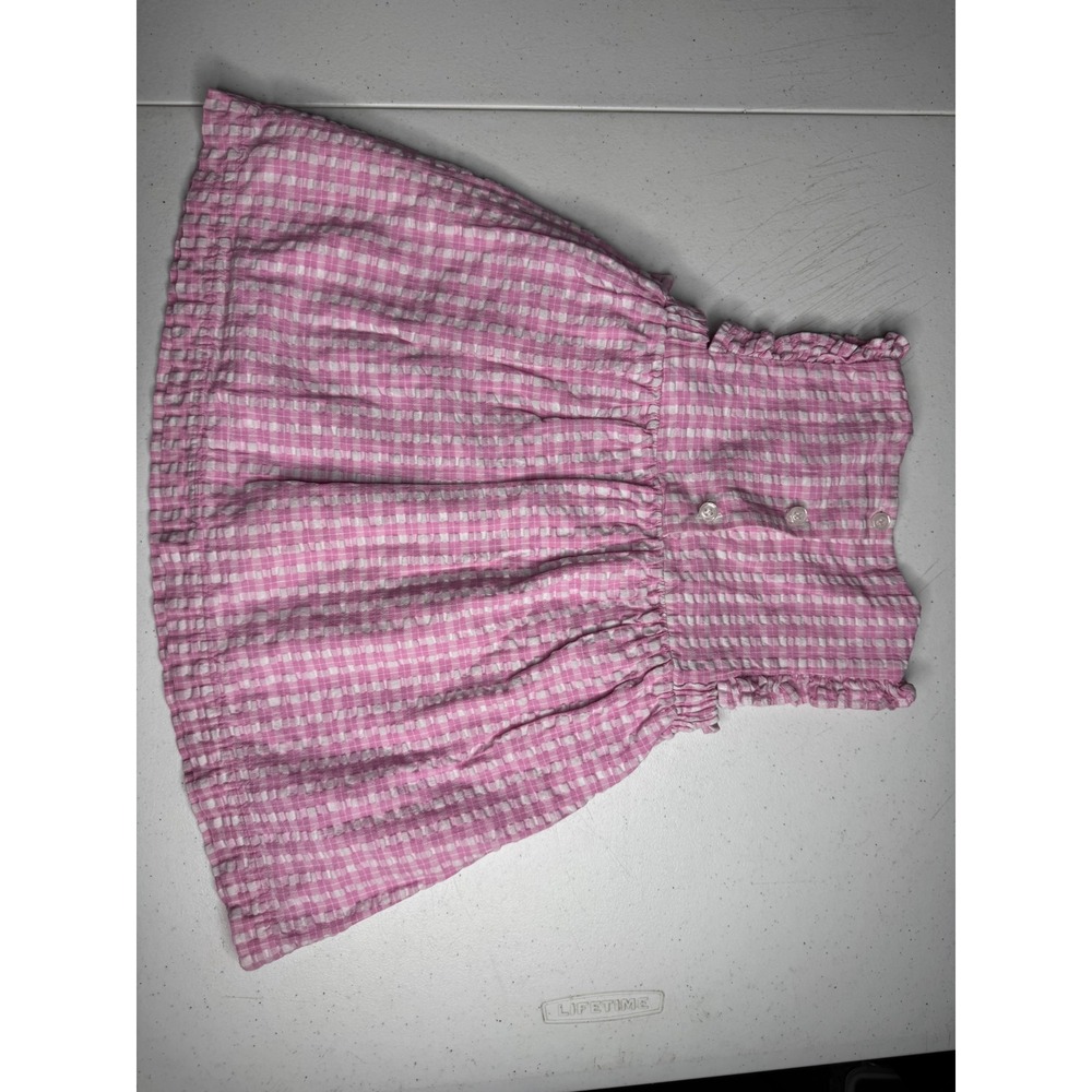 Cecil and Lou Toddler Girls Pink Gingham Seersucker Monogram Ruffle Dress 24M - Picture 6 of 6